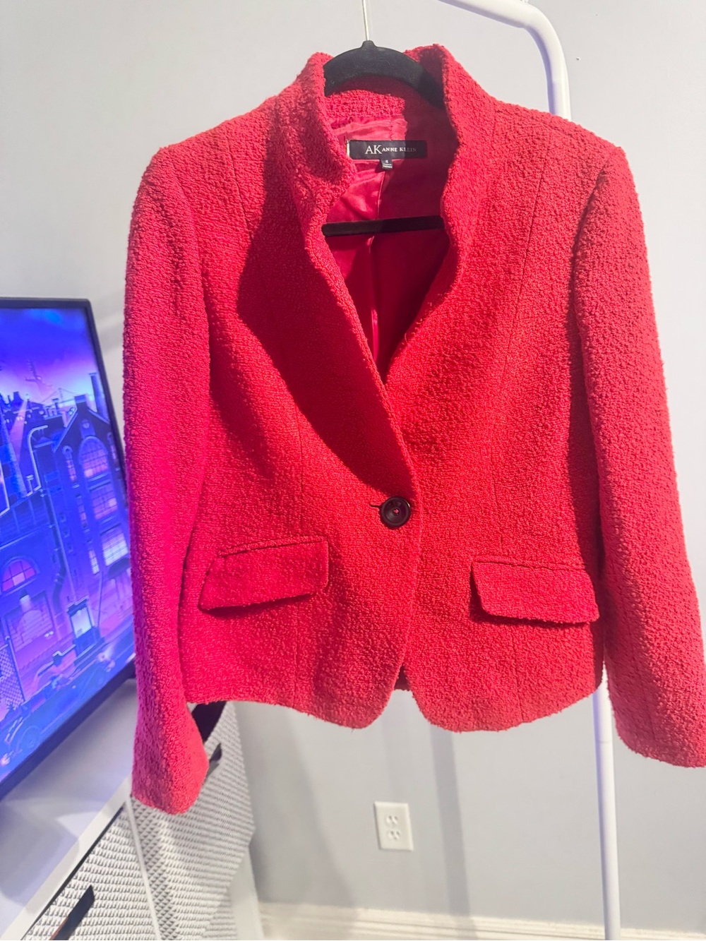 Anne Klein Vibrant Red Bouclé One-Button Blazer